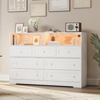 Modern LED Book Shelf Cabinet with Open Display and Multi Storage Drawers White Finish