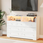 Modern LED Book Shelf Cabinet with Open Display and Multi Storage Drawers White Finish