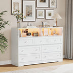 Modern LED Book Shelf Cabinet with Open Display and Multi Storage Drawers White Finish