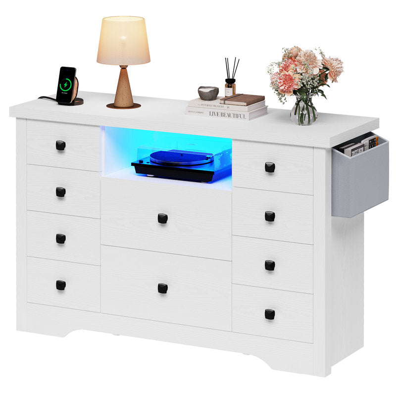 Premium Black Wooden Book Shelf Cabinet with LED Display and Storage Drawers