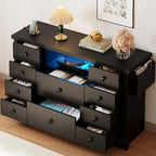 Premium Black Wooden Book Shelf Cabinet with LED Display and Storage Drawers
