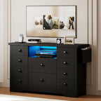Premium Black Wooden Book Shelf Cabinet with LED Display and Storage Drawers