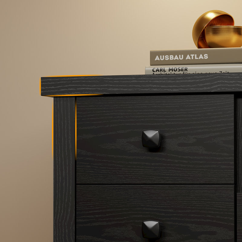 Premium Black Wooden Book Shelf Cabinet with LED Display and Storage Drawers