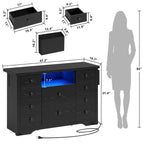 Premium Black Wooden Book Shelf Cabinet with LED Display and Storage Drawers