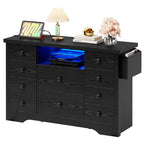 Premium Black Wooden Book Shelf Cabinet with LED Display and Storage Drawers
