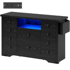 Premium Black Wooden Book Shelf Cabinet with LED Display and Storage Drawers