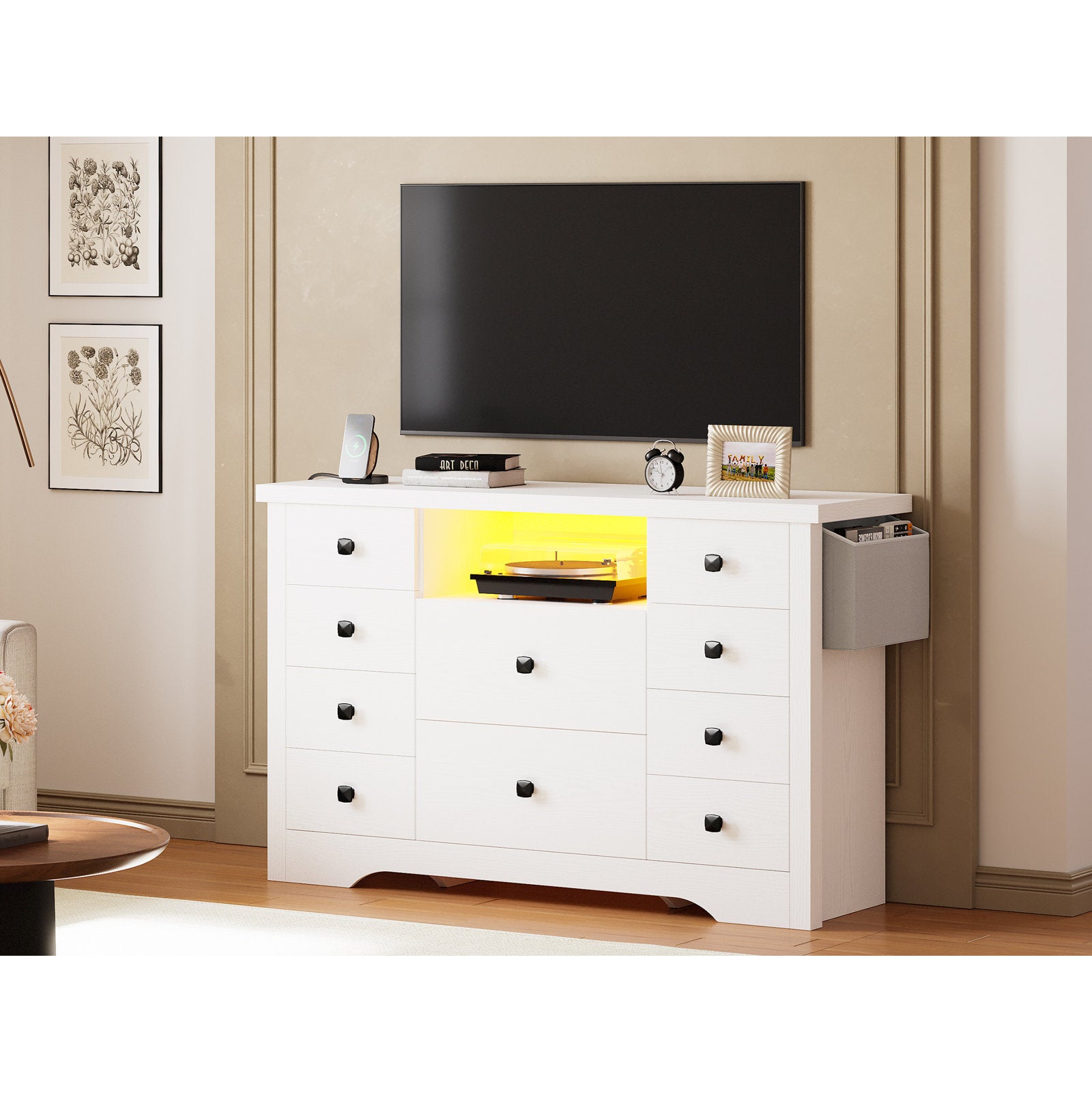 Premium Black Wooden Book Shelf Cabinet with LED Display and Storage Drawers