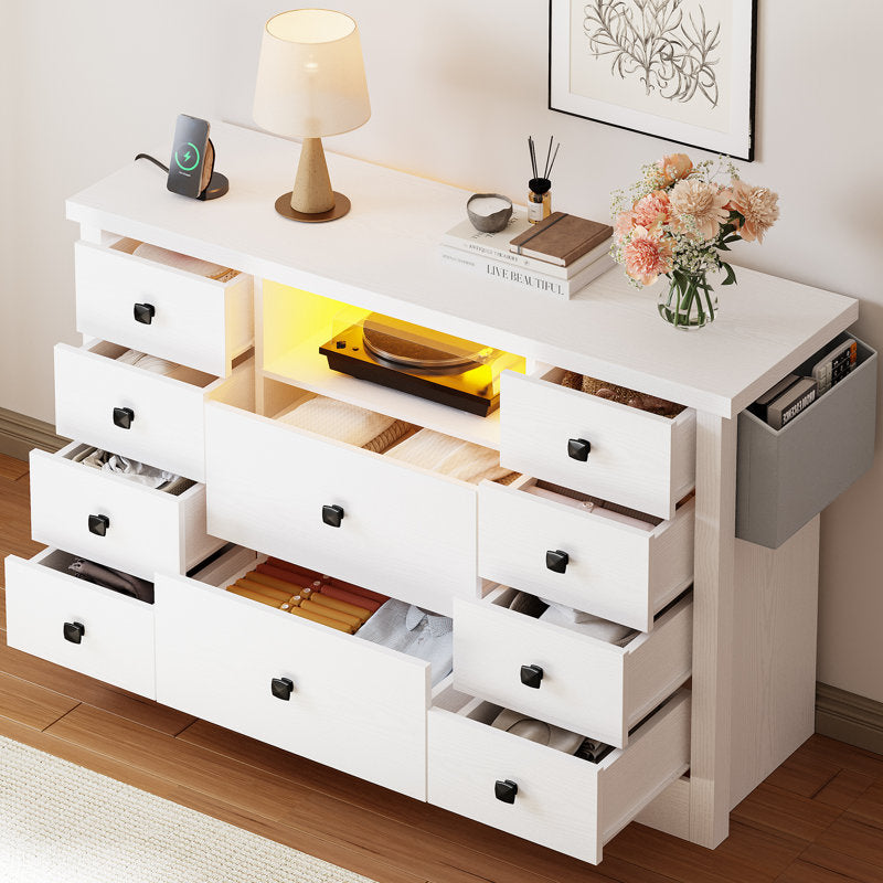 Premium Black Wooden Book Shelf Cabinet with LED Display and Storage Drawers