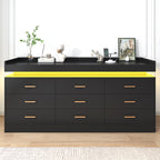 Modern LED Storage Dresser with Open Display Shelf & 6 Drawers