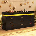 Modern LED Storage Dresser with Open Display Shelf & 6 Drawers