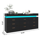 Modern LED Storage Dresser with Open Display Shelf & 6 Drawers