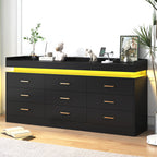 Modern LED Storage Dresser with Open Display Shelf & 6 Drawers