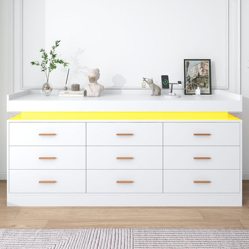 Modern LED Storage Dresser with Open Display Shelf & 6 Drawers