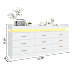 Modern LED Storage Dresser with Open Display Shelf & 6 Drawers