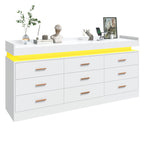 Modern LED Storage Dresser with Open Display Shelf & 6 Drawers