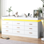 Modern LED Storage Dresser with Open Display Shelf & 6 Drawers