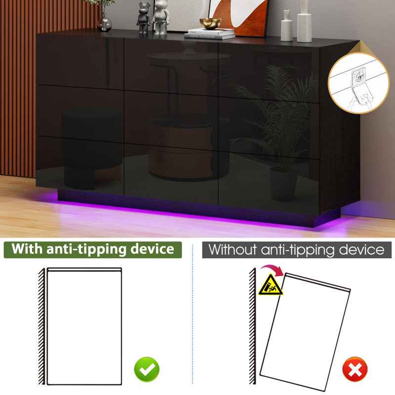 Stylish LED Bedroom Dresser with Spacious Storage and Open Shelf