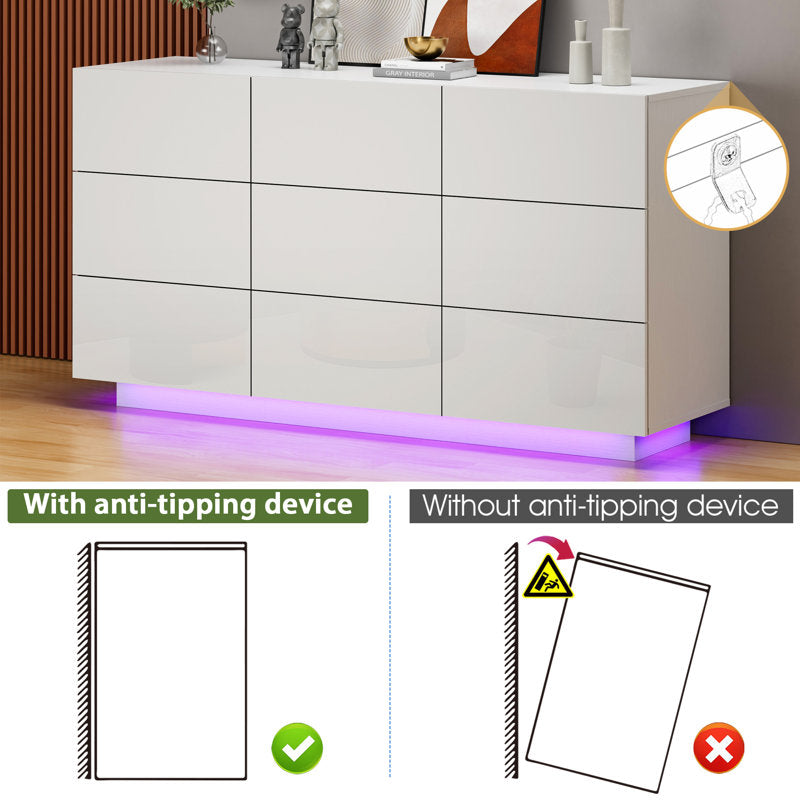 Stylish LED Bedroom Dresser with Spacious Storage and Open Shelf