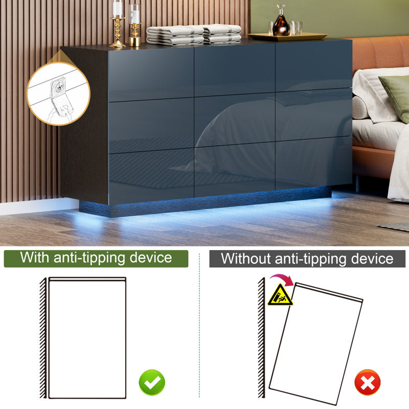 Stylish LED Bedroom Dresser with Spacious Storage and Open Shelf
