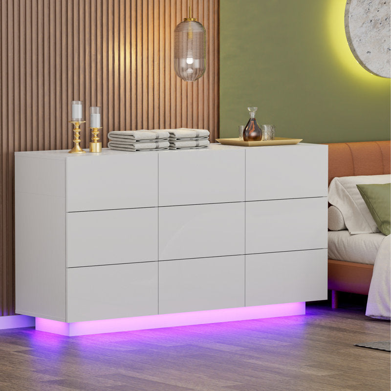 Stylish LED Bedroom Dresser with Spacious Storage and Open Shelf