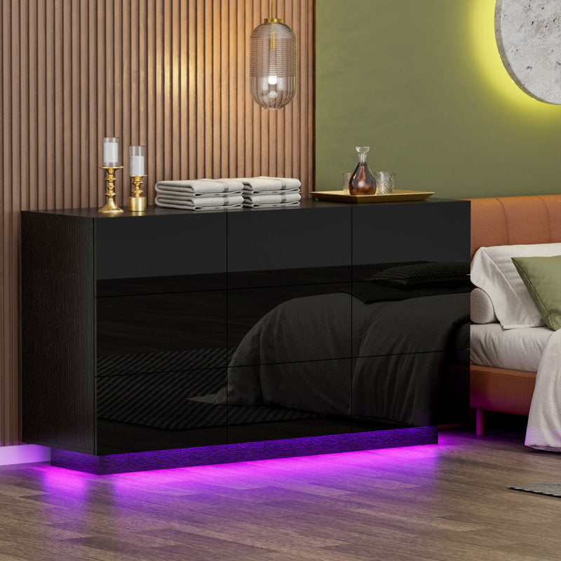 Stylish LED Bedroom Dresser with Spacious Storage and Open Shelf