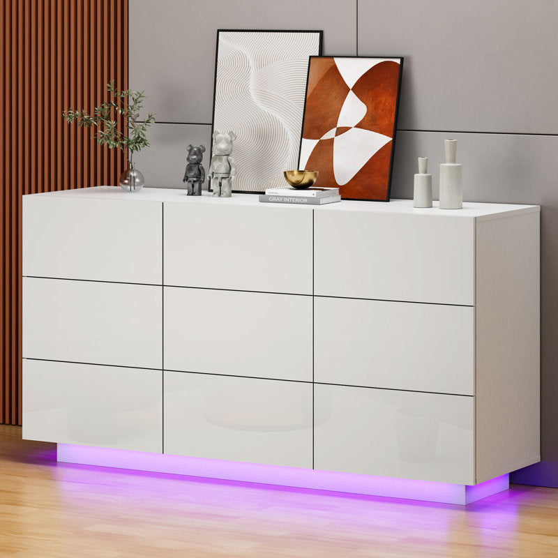 Stylish LED Bedroom Dresser with Spacious Storage and Open Shelf