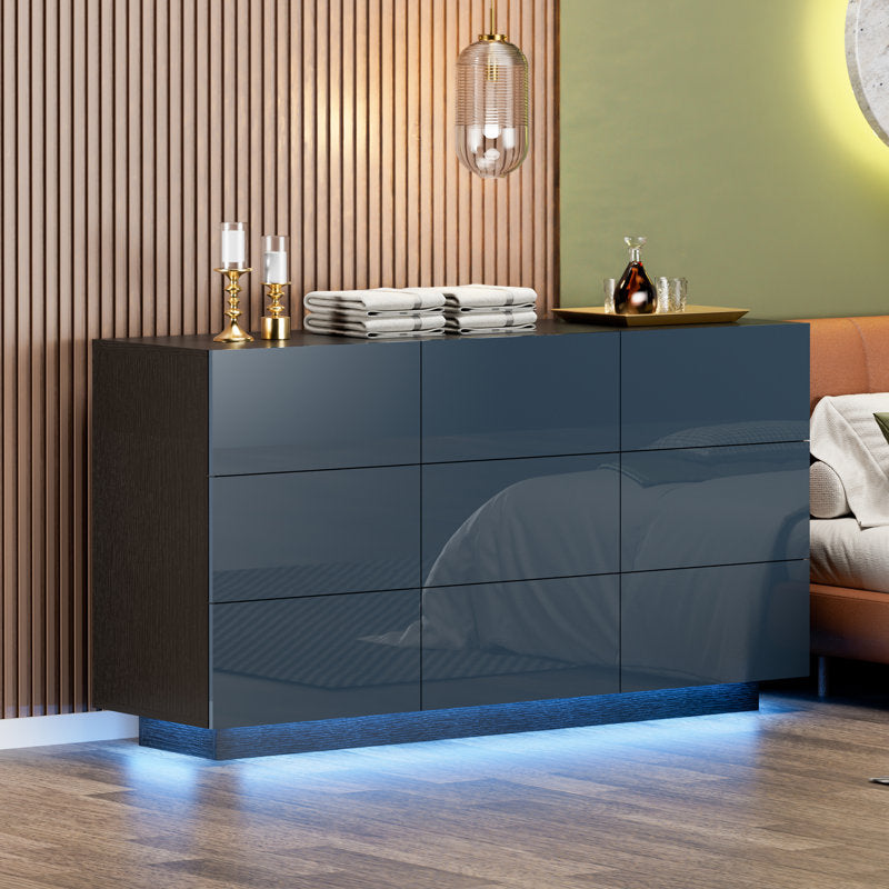 Stylish LED Bedroom Dresser with Spacious Storage and Open Shelf