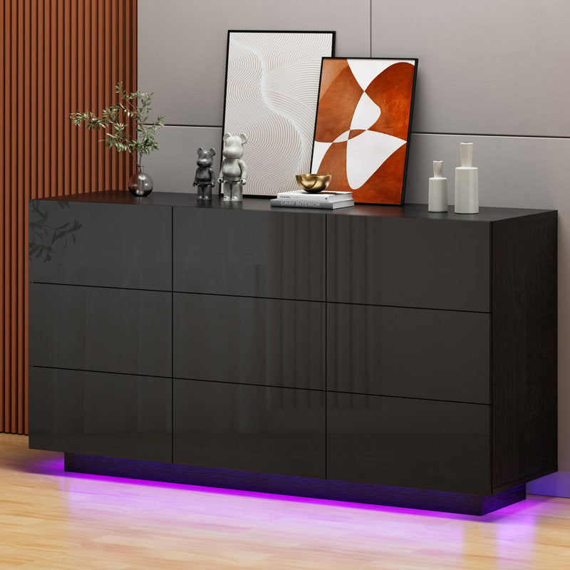Stylish LED Bedroom Dresser with Spacious Storage and Open Shelf