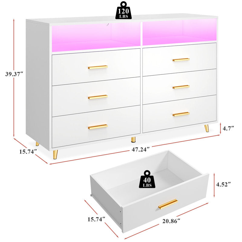 Modern  Drawers with LED Display Shelf and Gold Handles