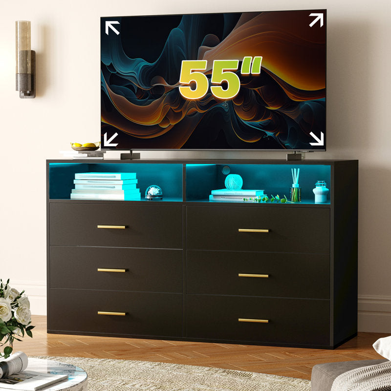 Modern  Drawers with LED Display Shelf and Gold Handles