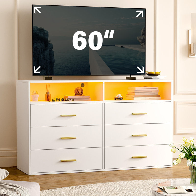 Modern  Drawers with LED Display Shelf and Gold Handles