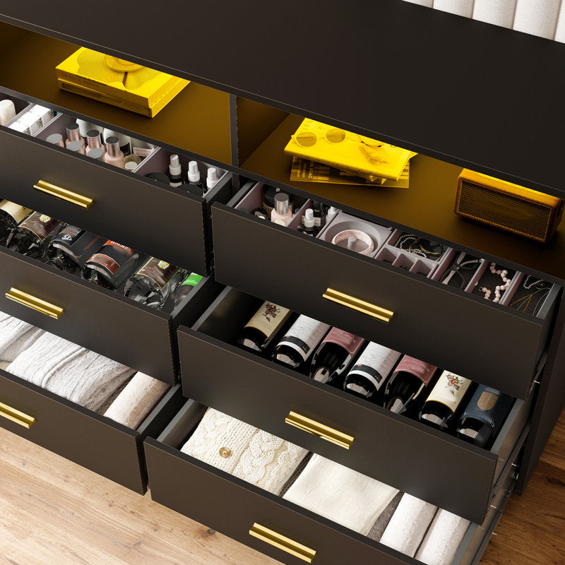 Modern  Drawers with LED Display Shelf and Gold Handles