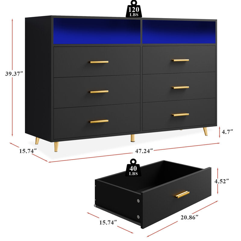 Modern  Drawers with LED Display Shelf and Gold Handles