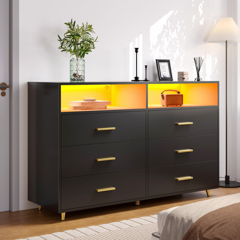 Modern  Drawers with LED Display Shelf and Gold Handles