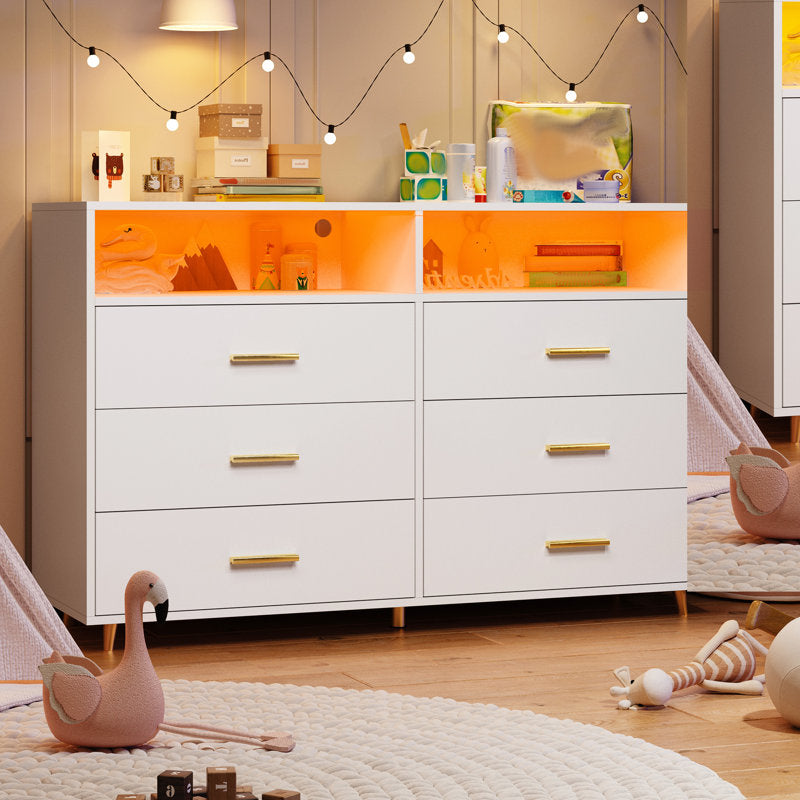 Modern  Drawers with LED Display Shelf and Gold Handles