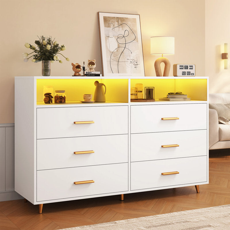 Modern  Drawers with LED Display Shelf and Gold Handles
