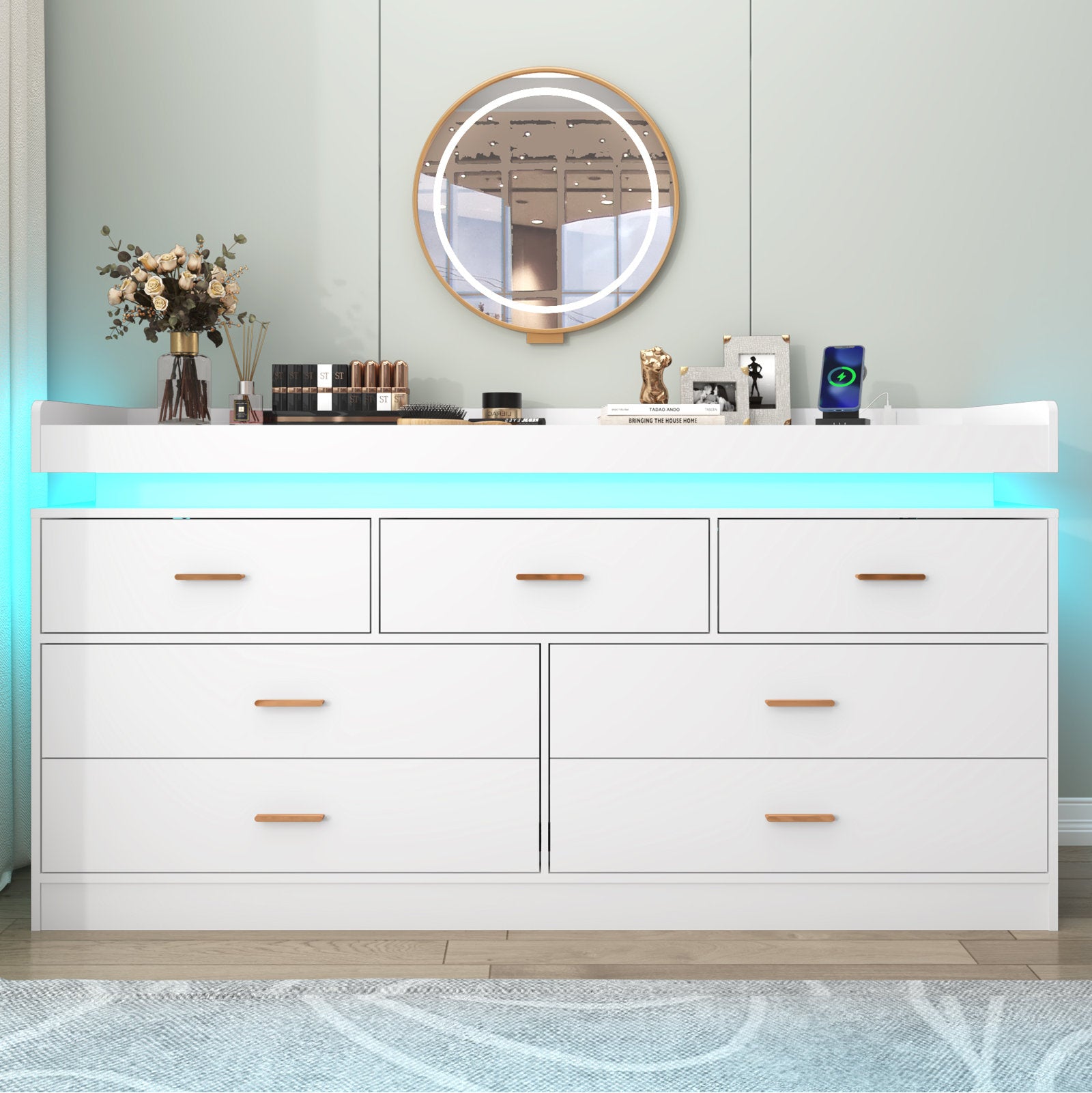 Luxury Dresser with LED Accent Lighting and Minimalist Modern Style