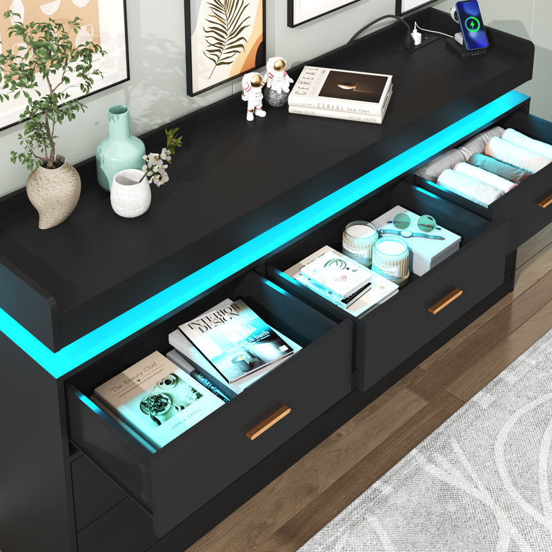 Luxury Dresser with LED Accent Lighting and Minimalist Modern Style