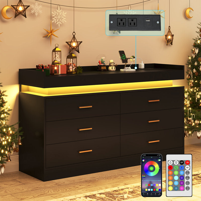Elegant LED Bedroom Dresser with Ambient Lighting and Integrated Charging Hub