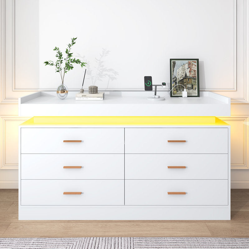 Elegant LED Bedroom Dresser with Ambient Lighting and Integrated Charging Hub