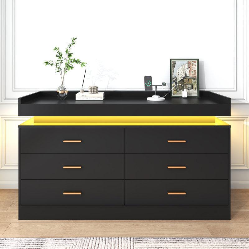 Elegant LED Bedroom Dresser with Ambient Lighting and Integrated Charging Hub