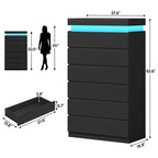 Modern LED Tall Dresser with 6 Drawers and Ambient Lighting