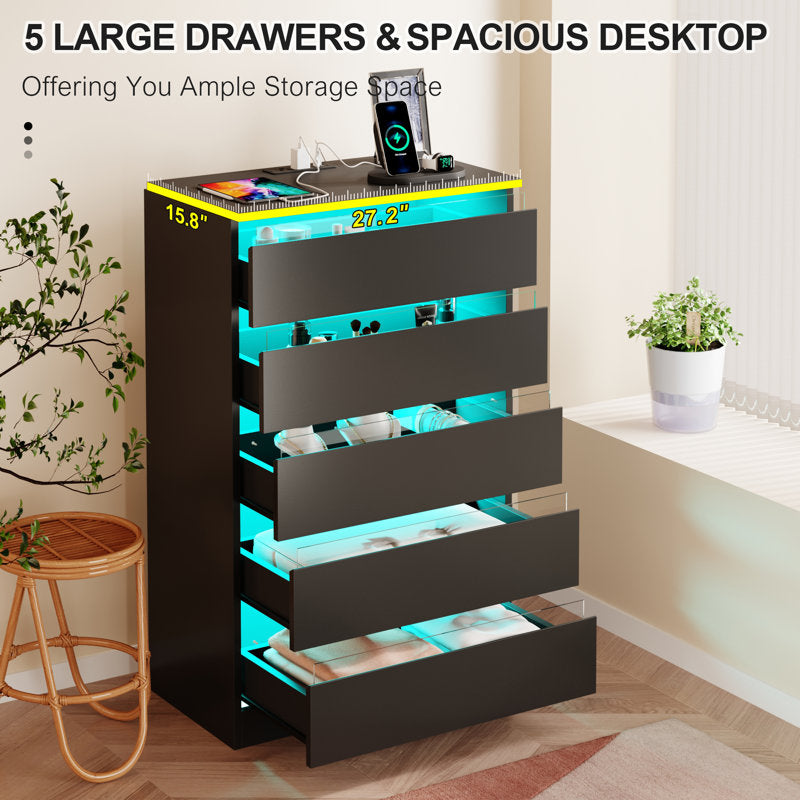 Minimalist  LED Bedroom Dresser with Multi Drawer Storage