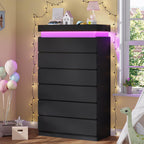 Modern LED Tall Dresser with 6 Drawers and Ambient Lighting