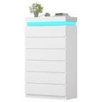Modern LED Tall Dresser with 6 Drawers and Ambient Lighting