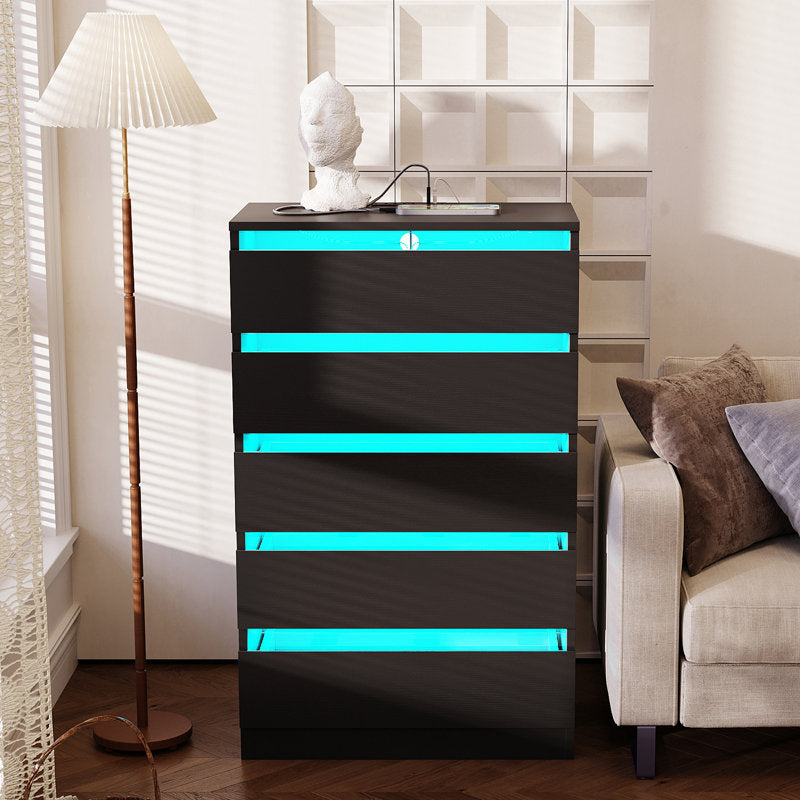 Minimalist  LED Bedroom Dresser with Multi Drawer Storage