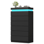 Modern LED Tall Dresser with 6 Drawers and Ambient Lighting