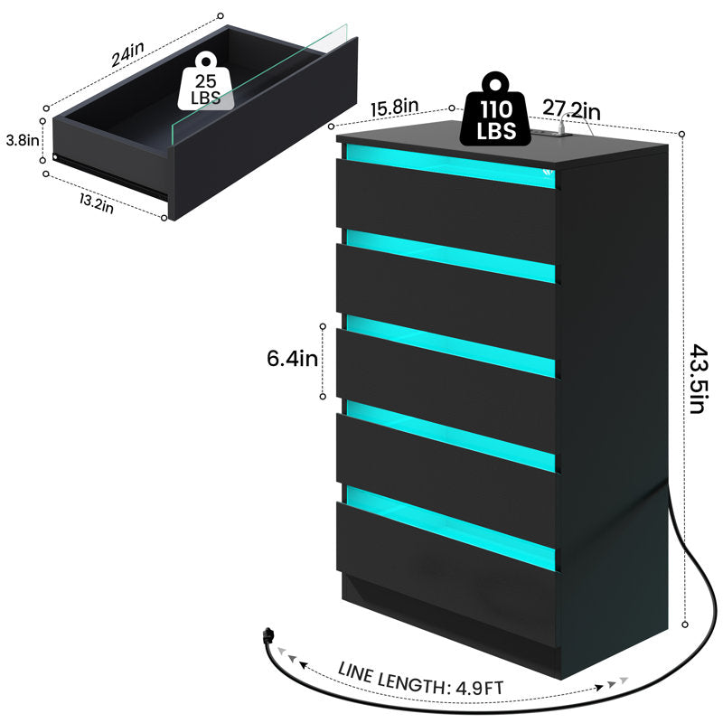 Minimalist  LED Bedroom Dresser with Multi Drawer Storage