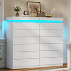 Modern LED Tall Dresser with 6 Drawers and Ambient Lighting