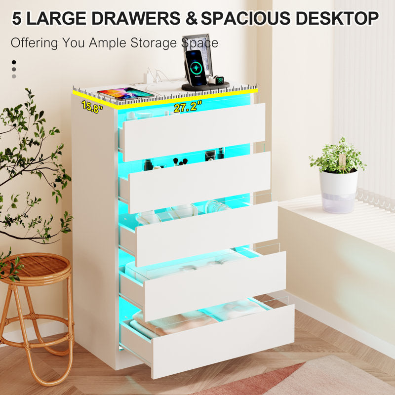 Minimalist  LED Bedroom Dresser with Multi Drawer Storage
